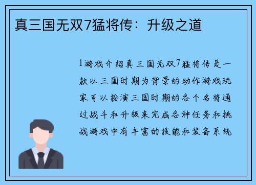 真三国无双7猛将传：升级之道
